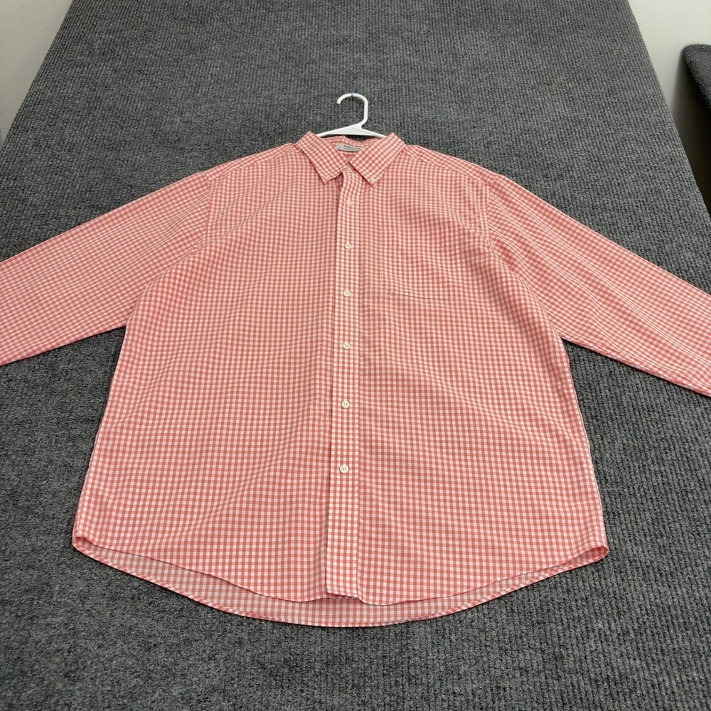 LL Bean Button Down Shirt Mens L Orange Cotton Gingham Wrinkle Free Classic